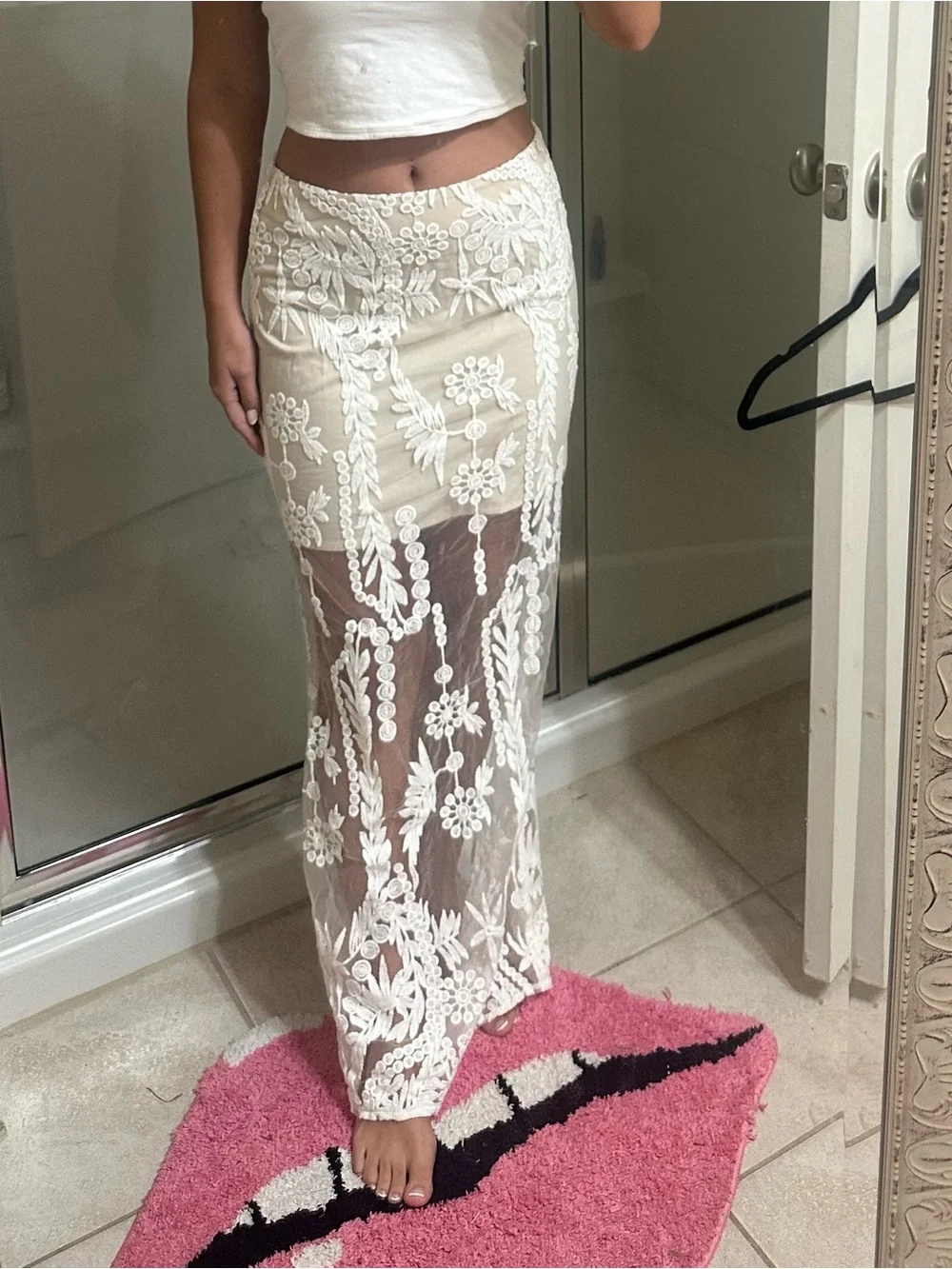 Sabo Skirt Cream Maxi with White Lace Overlay